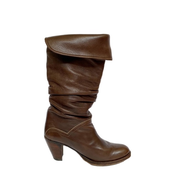 Frye brown leather slouchy chunky heel tall boots - Picture 2 of 11